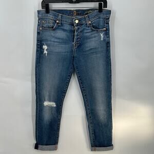 7 For All Mankind Josefina Skinny Boyfriend Crop Cuff Jeans Size 27 (4)